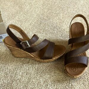 Brown Leather Wedge Sandals. BOC